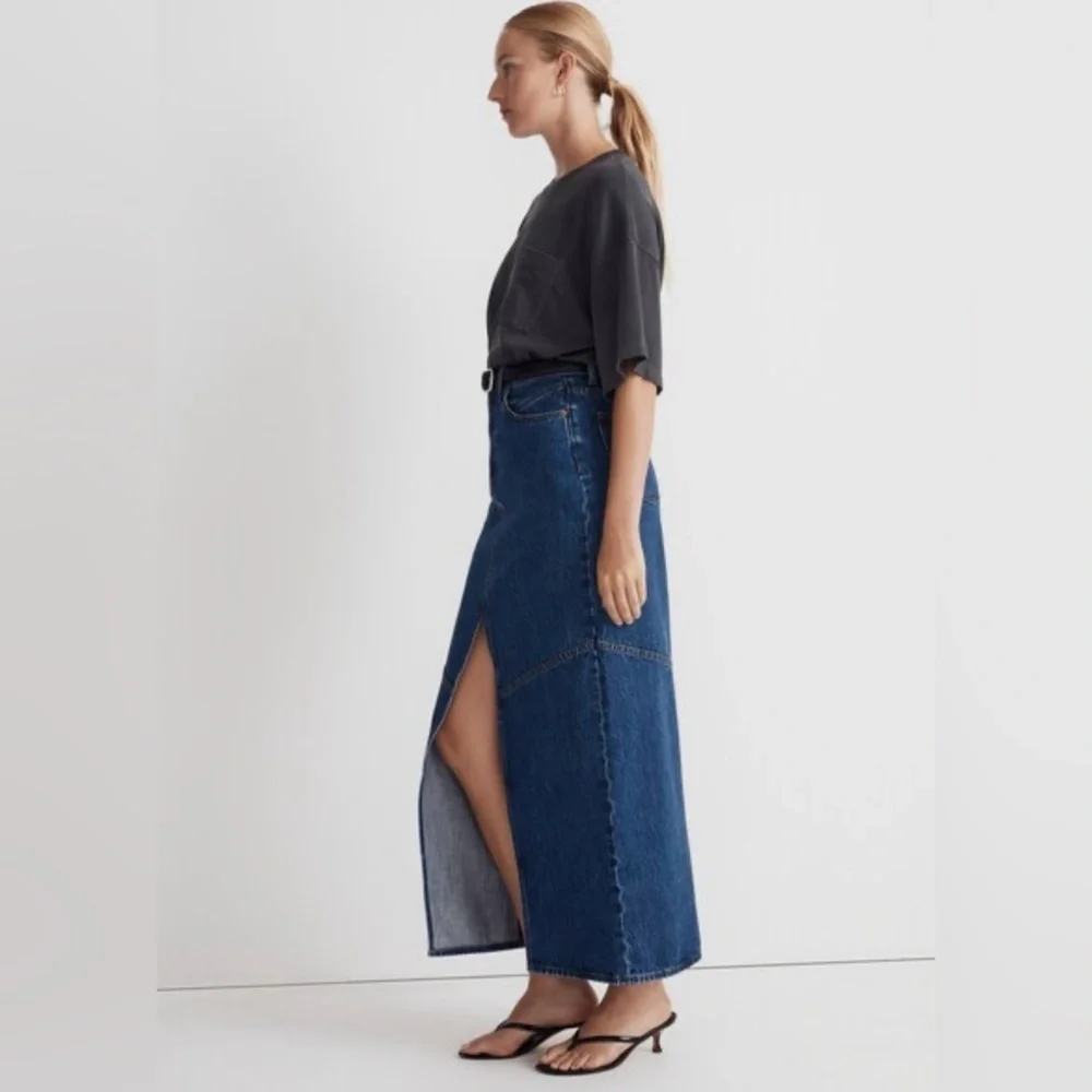 MADEWELL Denim Mid Rise Maxi Jean Skirt Pineland Wash Size 32